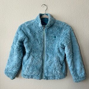 North Face Mossbud Puffer Jacket Reversible Blue Fur Fleece Little Girl Size 6T